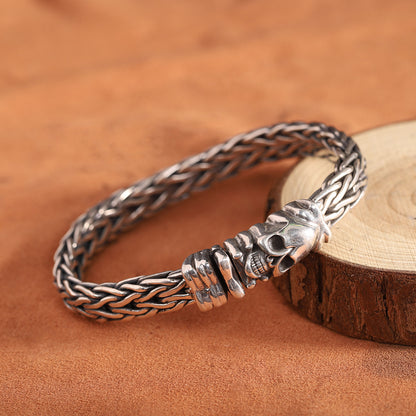 Thai Silver Antique S925 Silver Accessories Personality Seiko Men's Weaving Skull Bracelet